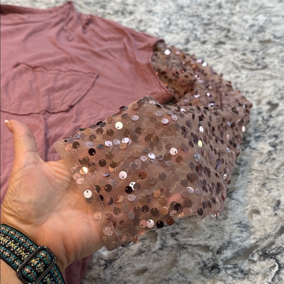 Free People | Celine Tee Sequin Embellished Long Sleeve in Lavender Size XL - Picture 10 of 16